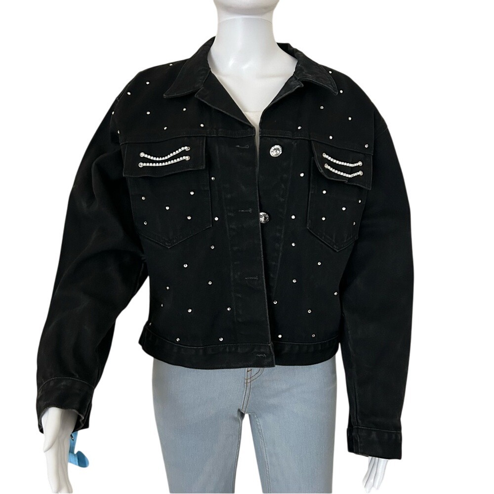 DAVID DAVID black washed Denim Embellished Button up Jean jacket size M